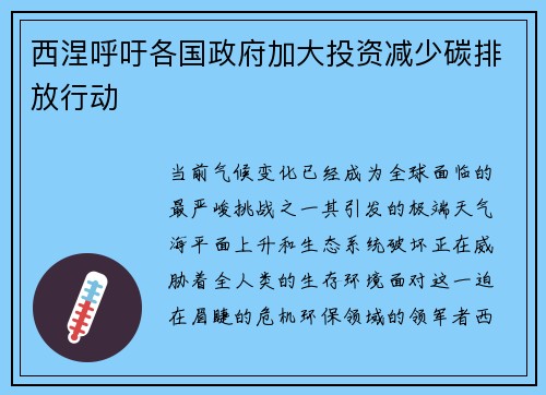 西涅呼吁各国政府加大投资减少碳排放行动